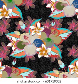 Modern flower pattern with royal flower. Colored orient pattern in orange and blue colors. Seamless floral ornament.