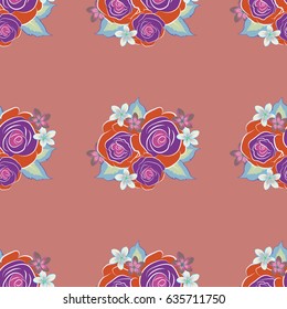 Modern flower pattern with royal flower. Colored orient pattern in pink and blue colors. Seamless floral ornament.