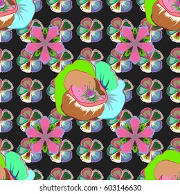 Modern flower pattern with royal lilies. Colored orient pattern in blue, pink and green colors. Seamless floral ornament.