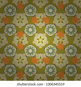 Modern flower pattern with royal flower. Seamless floral ornament. Colored orient pattern in yellow, orange and beige colors.