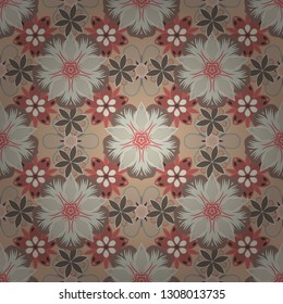 Modern flower pattern with royal flower. Seamless floral ornament. Colored orient pattern in beige, gray and pink colors.