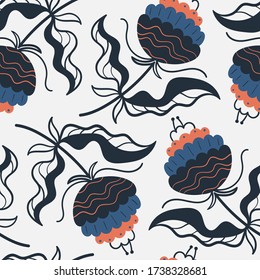 Modern flower scandinavian hand drawn seamless pattern. Ideal for background, wallpaper, textile, backdrop, wrapping paper. Pattern surface design.