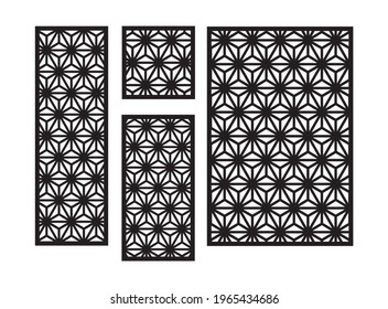 Modern flowers cnc pattern. Decorative panel, screen,wall. Vector cnc panels set for laser cutting. Template for interior partition, room divider, privacy fence