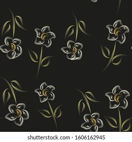 Modern flowers, great design for any purposes. Beautiful vector pattern. Modern graphic design. Flower seamless pattern. Colorfull flowers in beautiful style on dark background.