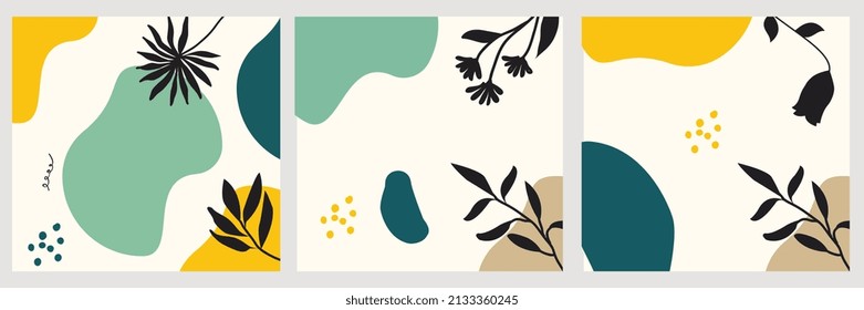 Modern flowers leaf abstract elements set, minimal design, vector illustration