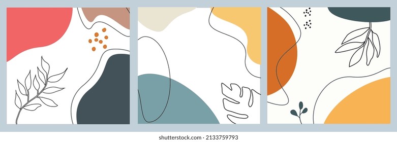 Modern flowers leaf abstract elements set, minimal design, vector illustration