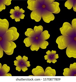 Modern flowers on black background. Seamless pattern.