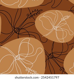 Estampado de flores modernas y formas abstractas. Patrón sin fisuras. Estilo dibujado a mano. Blanco y negro.