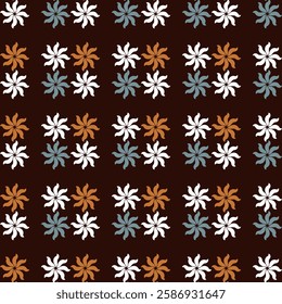 The modern flowers seamless geometric pattern composed of small squares arranged in a grid. Each square contains wavy lines vector