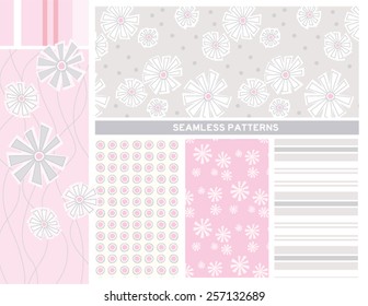 Modern Flowers Seamless Pattern Collection - PINK/GREY
