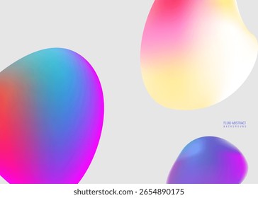 Moderner, fließender, abstrakter Hintergrund mit weichen, bunten Farbverläufen in lebhaften Neontönen. Organische 3D-Blobs, die über einer hellgrauen Kulisse schweben, ideal für Technik, digitale Kunst oder trendiges Webdesign.
