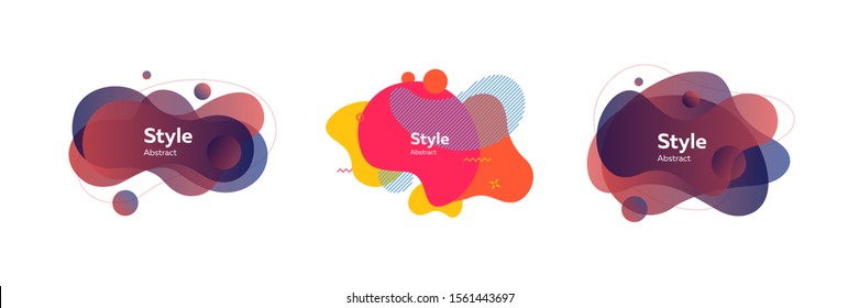 Modern fluid abstract shape collection. Colorful elements, flowing liquid, dynamical colored forms and lines. Trendy design for logo, label, advertising banners