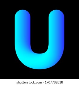 Modern fluid alphabet font, 3D Gradient Letter U