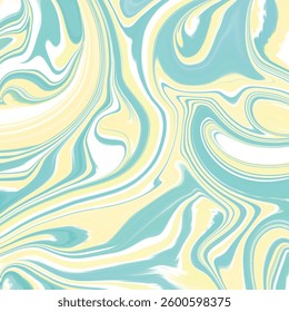 Modern Fluid Art Background – Teal, Yellow, and White Swirls.