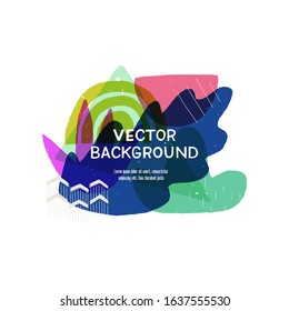 Modern fluid blobs layout with hand drawn elements. Floral motif paint splashes in abstract banner with copy space. Overlapping wavy and natural shapes template for cover, card, apparel, blog, vlog