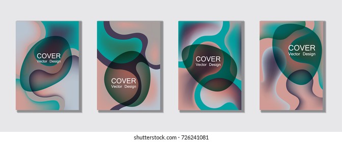 Modern fluid color covers set trendy vector design for business brochure, booklet, flyer. Colorful bubble shapes composition with gradients. Brochure cover design future geometric A4 templates.