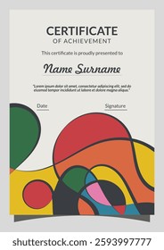 Modern Fluid Colorful Shapes Combination Vertical Certificate Template