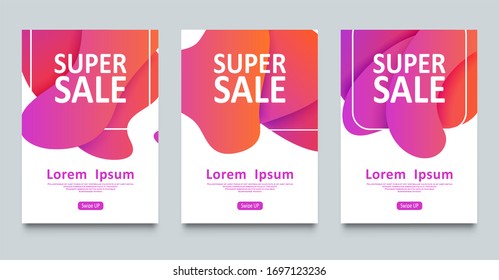 Modern fluid covers set for big sale. Abstract colorful banners design. Cool gradient shapes. Graphic concept for your design
