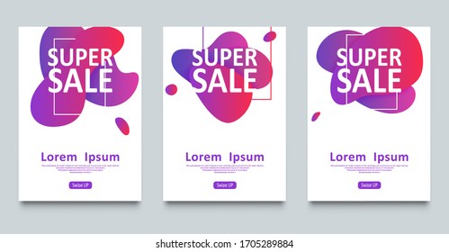 Modern fluid covers set for big sale. Abstract colorful banners design. Cool gradient shapes. Graphic concept for your design