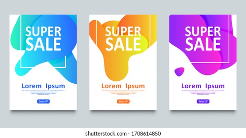 Tapas modernas de fluido puestas a la venta. Diseño abstracto de pancartas coloridas. Formas degradadas frescas. Concepto gráfico para su diseño