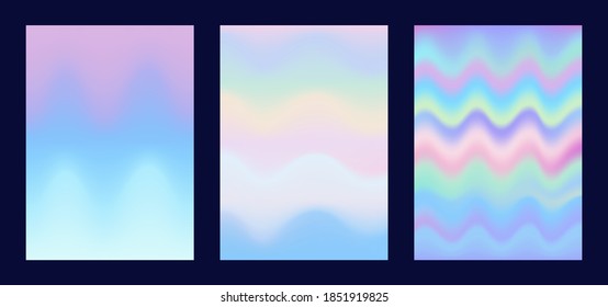 Modern fluid and holographic template set in A4 size for brochure, leaflet, flyer, cover, catalog . Creative neon design. 