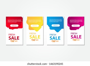Modern fluid sale banners. Dynamic fluid mobile for sale template design. Flash sale banner. Set of special offer social media template design