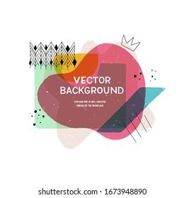 Modern fluid shapes layout with hand drawn elements. Geometric abstract banner with copy space. Overlapping geometrical doodles and simple shapes template for cover, blog, newsletter, social media