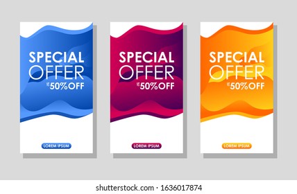 Modern Fluid Vector Design For Sales Banners. Discount Promotion Template. Special offers and 50% sales discounts. the text on this design can be edited.