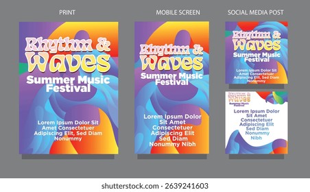 Modern Fluid Waves  Summer Vibes Background for Mobile and Social Media. fluid design template multiple platform for print, mobile screen and social media post vector illustration