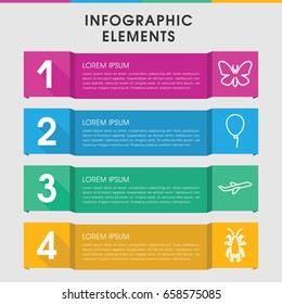 Modern fly infographic template. infographic design with fly icons includes butterfly, beetle, baloon. can be used for presentation, diagram, annual report, web design.