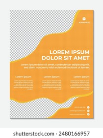 Modern flyer brochure template orange background with halftones and curved lines, abstract modern gradient background