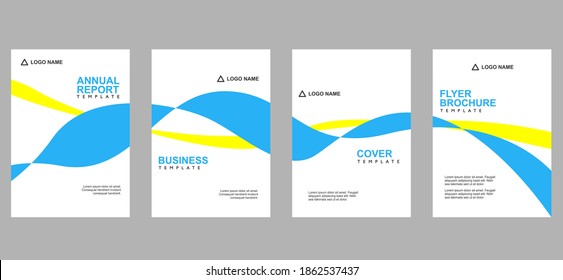 Plantilla moderna de portada de volante. Diseño de portada para el perfil de la empresa, folleto, cartel, informe anual, revista y folleto. Conjunto de una impresión de página 4 para promoción y publicación en color amarillo y azul