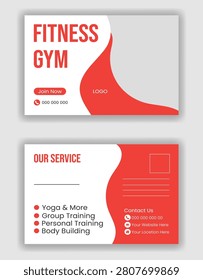 Modern flyer design promoting a gym with services like yoga, group training, and personal training. Includes bold call-to-action buttons and contact details.