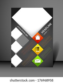 modern flyer design template with icons and squares, long shadow effect