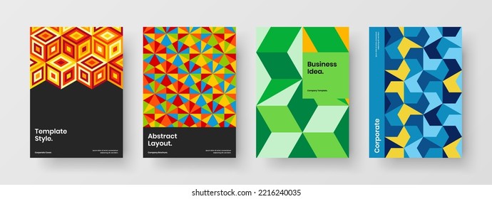 Composición de concepto vectorial de diseño de volante moderno. Conjunto de plantillas de la cubierta del catálogo de hexagones geométricos multicolor.