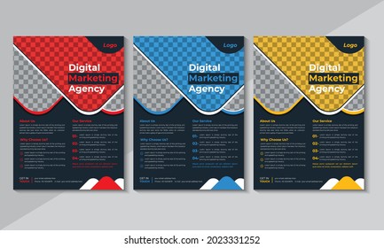 Modern Flyer Template, Business Flyer Design, Brochure design, annual report, poster, shape, layout, a4 Size, red, blue, yellow color, Vector illustration