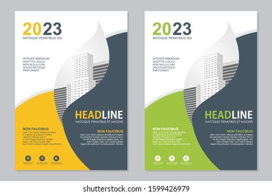 Modern Flyer Template design, Designed in A4 size with colorful geometric shapes, Green, yellow and white color combination. suitable for Brochure cover, annual report, poster, flyer layout, etc.
