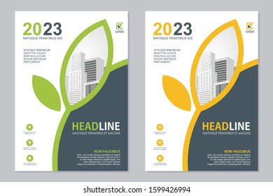 Modern Flyer Template design, Designed in A4 size with colorful geometric shapes, Green, yellow and white color combination. suitable for Brochure cover, annual report, poster, flyer layout, etc.