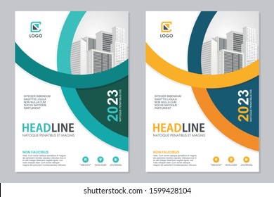 Modern Flyer Template design, Designed in A4 size with colorful geometric shapes, Green, yellow and white color combination. suitable for Brochure cover, annual report, poster, flyer layout, etc.