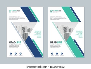 Modern Flyer Template design, Designed in A4 size with geometric shapes, Blue, Green, Black  and white color combination. suitable for Brochure cover, annual report, poster, flyer layout, etc.