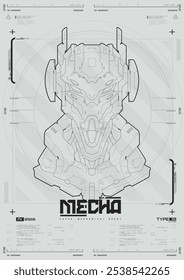 Panfleto moderno para web e impressão. hacking, poster futurista Cyberpunk. Rosto de robô mecha futurista. Modelo de poster do Tech Abstract com elementos HUD.