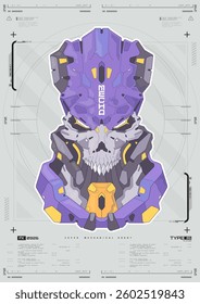 Modern flyer for web and print. hacking, Cyberpunk futuristic poster. Futuristic mecha robot face. Tech Abstract poster template with HUD elements.