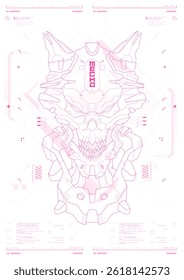 Modern flyer for web and print. hacking, Cyberpunk futuristic poster. Futuristic mecha robot face. Tech Abstract poster template with HUD elements.