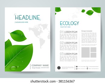 Modern flyers brochure cover annual report magazine design templates vector.Layout ecology idea with leafs background in a4 size.