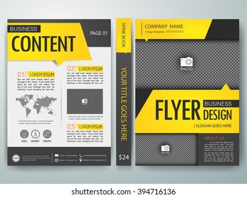 Modern flyers brochure cover book annual report magazine design templates vector.  Yellow text box portfolio in a4 layout. To adapt for business poster presentation.