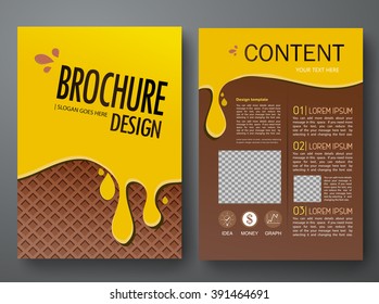 Modern flyers brochure magazine cover annual report design templates vector. Layout with chocolate bar background in a4 size. To adapt for business poster presentation.