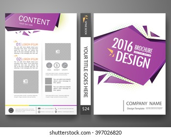 Modern flyers brochure magazine cover annual report design templates vector. Purple abstract polygons background in a4 layout.