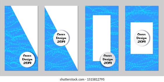 Modern Flyers with Small Circles. Set of Technic Colorful Posters with Light Blue Beads. Trendy Vertical Banners Design with White Form. Sale Brochures. Vacation Ads. Tech Backgrounds.