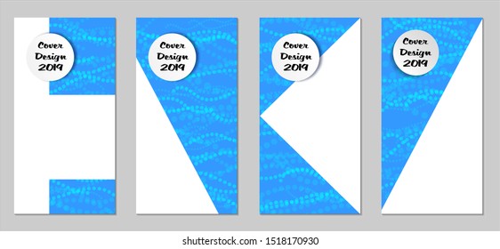 Modern Flyers with Small Circles. Set of Technic Colorful Posters with Light Blue Beads. Trendy Vertical Banners Design with White Form. Sale Brochures. Vacation Ads. Tech Backgrounds.