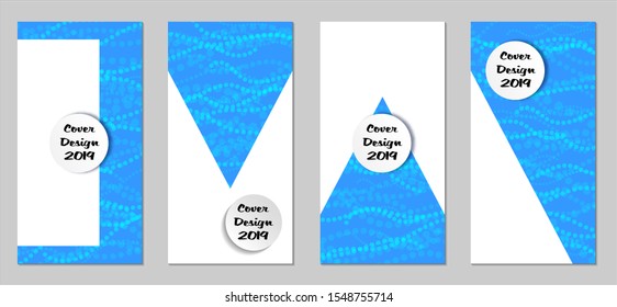 Modern Flyers with Small Circles. Set of Technic Colorful Posters with Light Blue Beads. Trendy Vertical Banners Design with White Form. Sale Brochures. Vacation Ads. Tech Backgrounds.